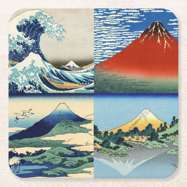 Katsushika Hokusai - 36 Views of Mount Fuji Square Paper Coaster (Front)