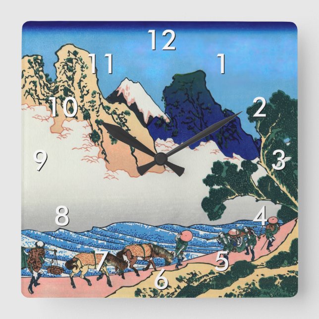 Katsushika Hokusai - Back of Fuji, Minobu river Square Wall Clock (Front)