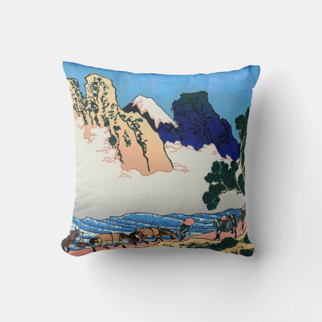 Katsushika Hokusai - Back of Fuji, Minobu river Throw Pillow (Front)