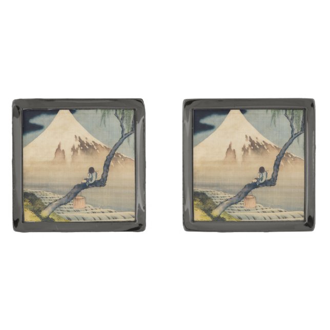 Katsushika Hokusai - Boy Viewing Mount Fuji Cufflinks (Front)