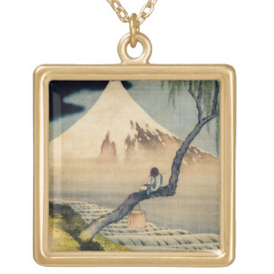 Katsushika Hokusai - Boy Viewing Mount Fuji Gold Plated Necklace