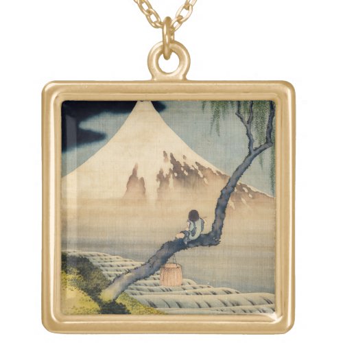 Katsushika Hokusai _ Boy Viewing Mount Fuji Gold Plated Necklace