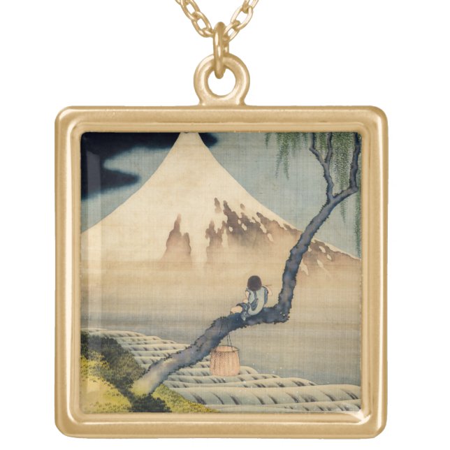 Katsushika Hokusai - Boy Viewing Mount Fuji Gold Plated Necklace (Front)