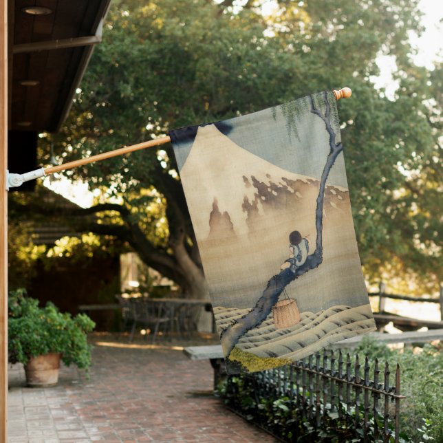 Katsushika Hokusai - Boy Viewing Mount Fuji House Flag (In SItu)