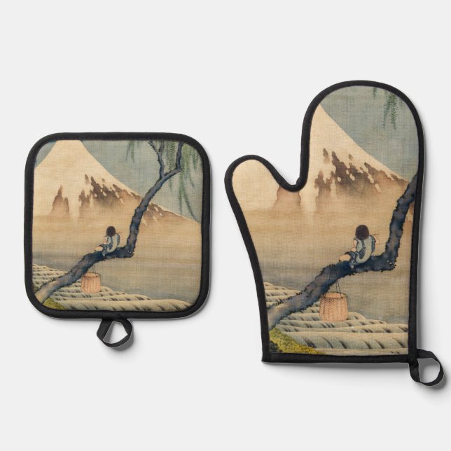 Katsushika Hokusai - Boy Viewing Mount Fuji Oven Mitt & Pot Holder Set (Front)