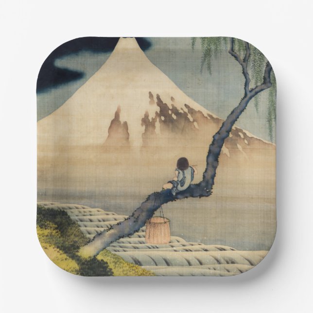 Katsushika Hokusai - Boy Viewing Mount Fuji Paper Plates (Front)
