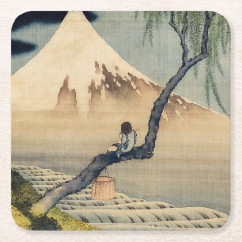 Katsushika Hokusai _ Boy Viewing Mount Fuji Square Paper Coaster