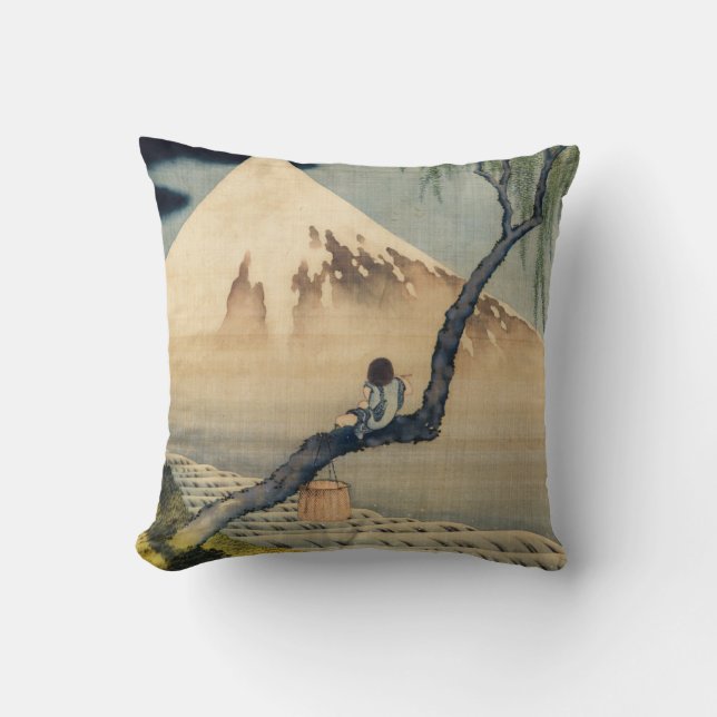 Katsushika Hokusai - Boy Viewing Mount Fuji Throw Pillow (Front)