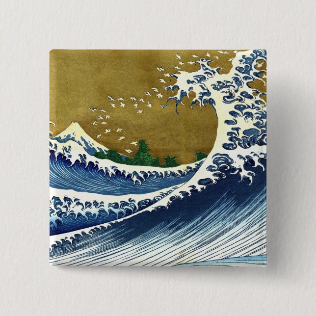 Katsushika Hokusai - Colored Big Wave Button (Front)