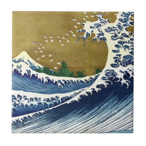 Katsushika Hokusai _ Colored Big Wave Ceramic Tile