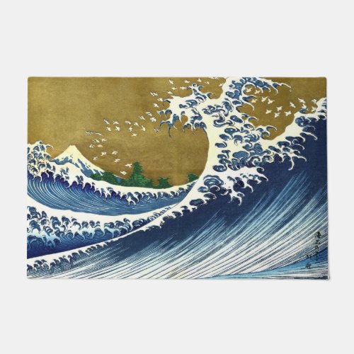 Katsushika Hokusai _ Colored Big Wave Doormat
