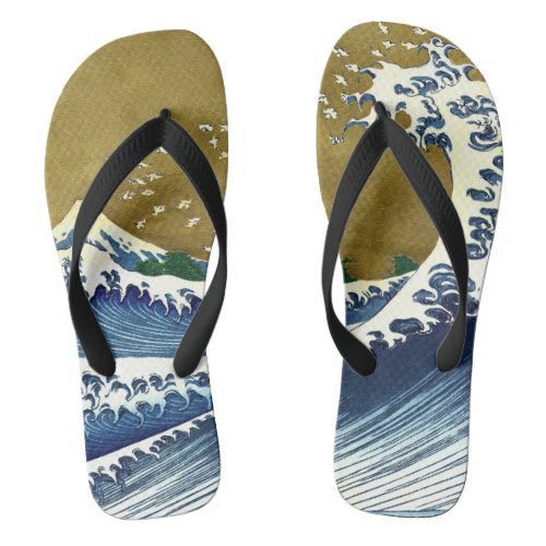Katsushika Hokusai _ Colored Big Wave Flip Flops