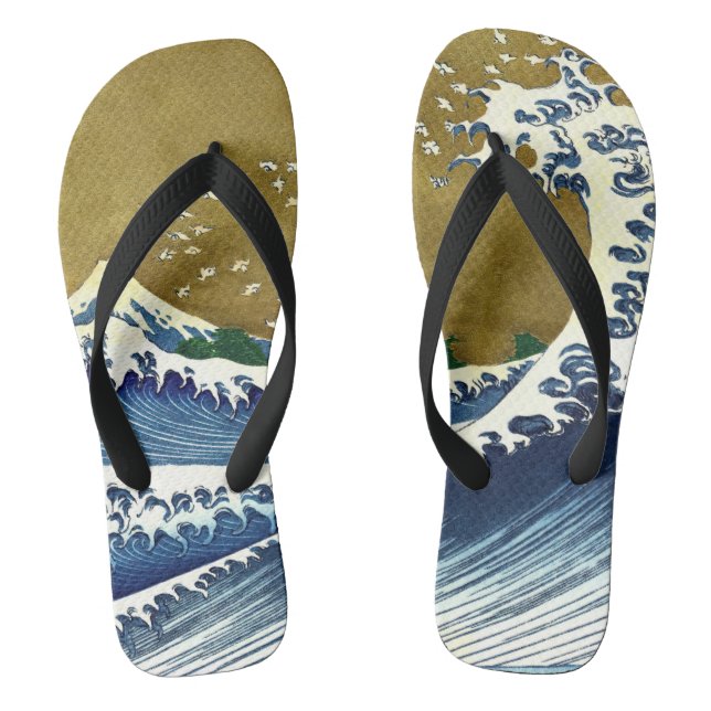 Katsushika Hokusai - Colored Big Wave Flip Flops (Footbed)