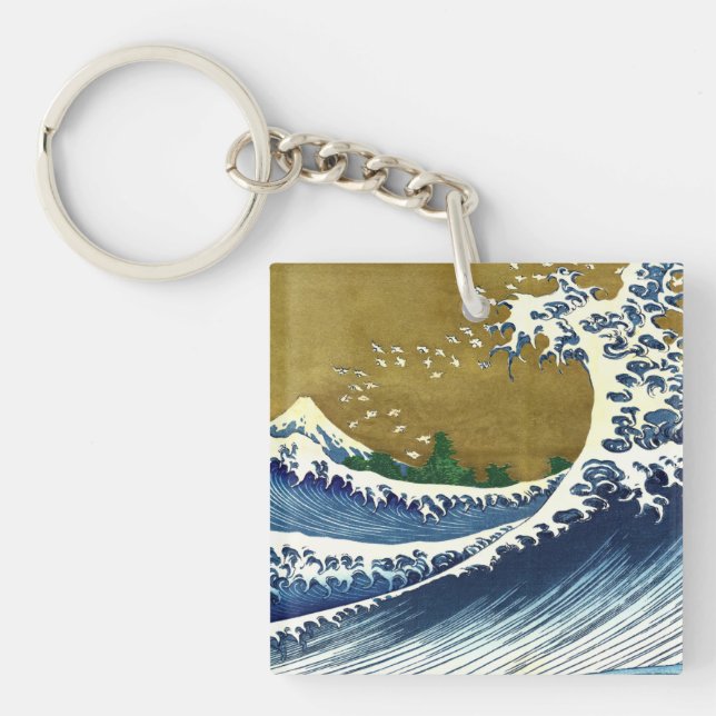 Katsushika Hokusai - Colored Big Wave Keychain (Front)
