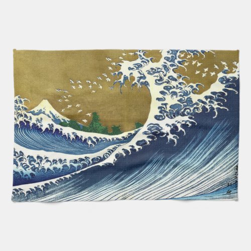 Katsushika Hokusai _ Colored Big Wave Kitchen Towel