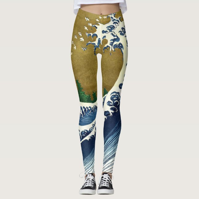 Katsushika Hokusai - Colored Big Wave Leggings (Front)