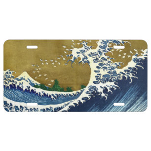 Katsushika Hokusai - Colored Big Wave License Plate