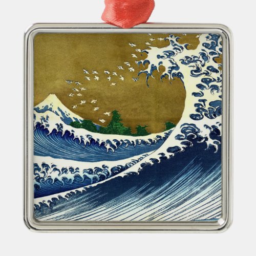 Katsushika Hokusai _ Colored Big Wave Metal Ornament