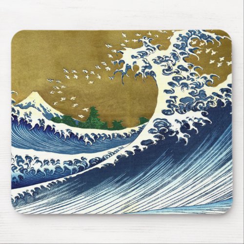 Katsushika Hokusai _ Colored Big Wave Mouse Pad