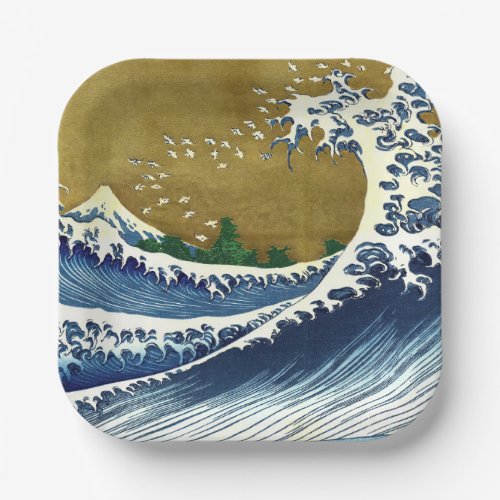Katsushika Hokusai _ Colored Big Wave Paper Plates