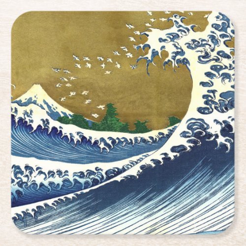 Katsushika Hokusai _ Colored Big Wave Square Paper Coaster