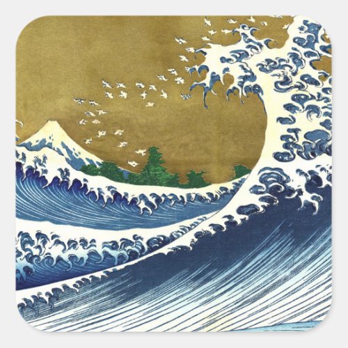 Katsushika Hokusai _ Colored Big Wave Square Sticker