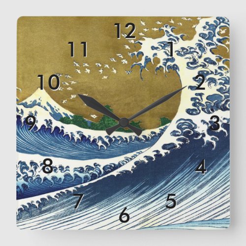 Katsushika Hokusai _ Colored Big Wave Square Wall Clock