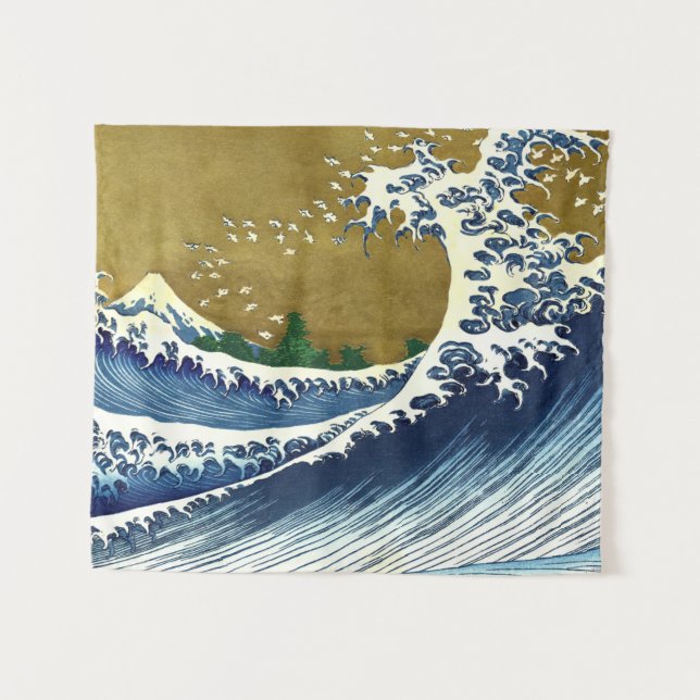 Katsushika Hokusai - Colored Big Wave Tapestry (Front (Horizontal))