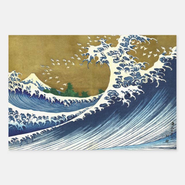 Katsushika Hokusai - Colored Big Wave Wrapping Paper Sheets (Front)