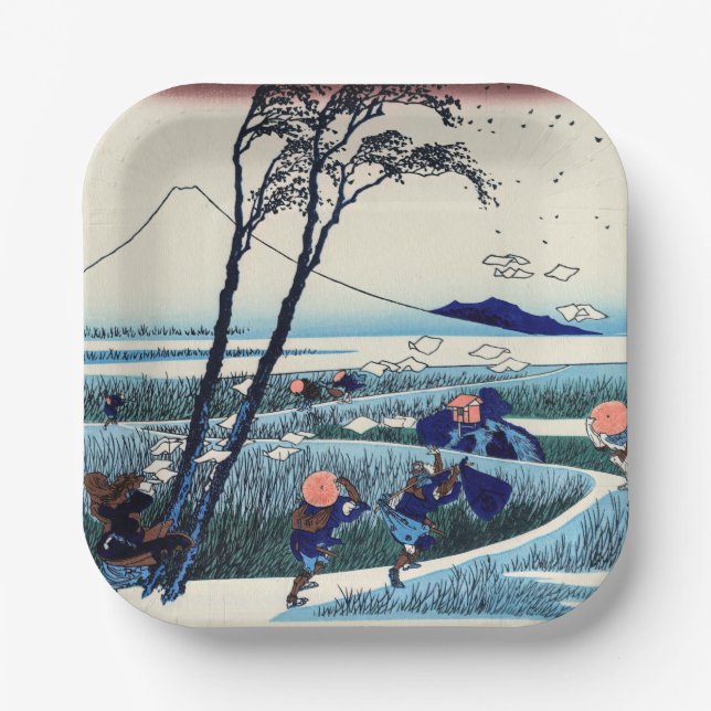 Katsushika Hokusai - Ejiri in the Suruga province Paper Plates (Front)