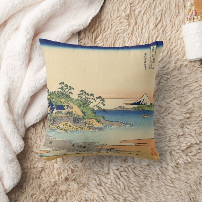 Katsushika Hokusai Enoshima in the Sagami province Throw Pillow (Blanket)