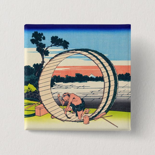 Katsushika Hokusai - Fujimigahara, Owari Province Button (Front)