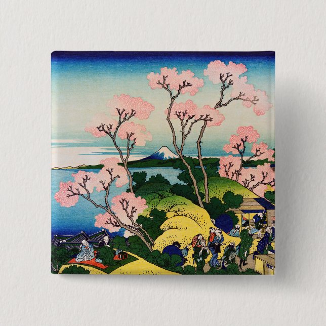 Katsushika Hokusai - Gotenyama, Tokaido, Shinagawa Button (Front)