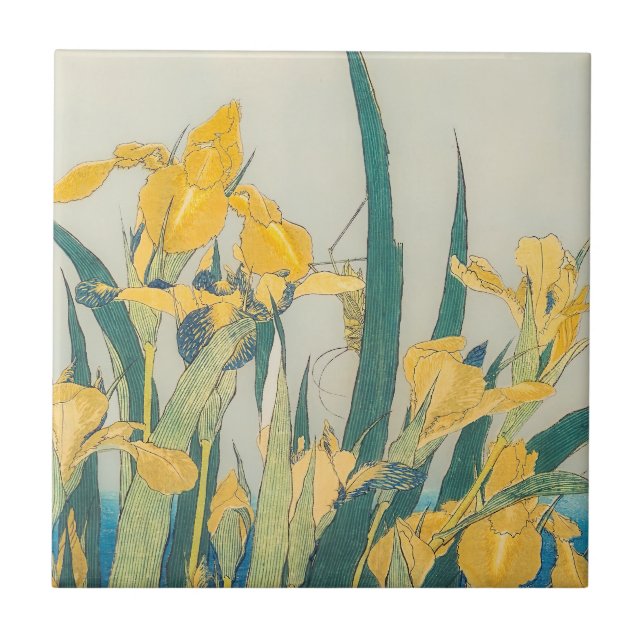 Katsushika Hokusai - Grasshopper and Iris Ceramic Tile (Front)