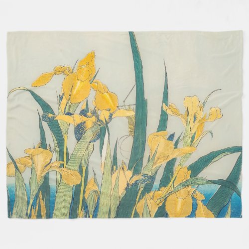 Katsushika Hokusai _ Grasshopper and Iris Fleece Blanket