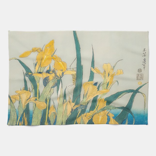 Katsushika Hokusai - Grasshopper and Iris Kitchen Towel (Horizontal)