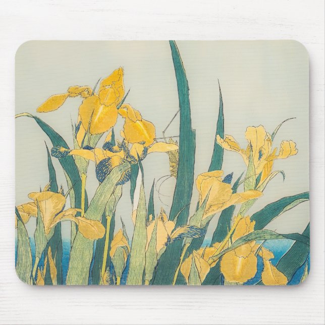 Katsushika Hokusai - Grasshopper and Iris Mouse Pad (Front)