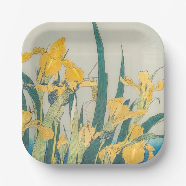 Katsushika Hokusai - Grasshopper and Iris Paper Plates (Front)