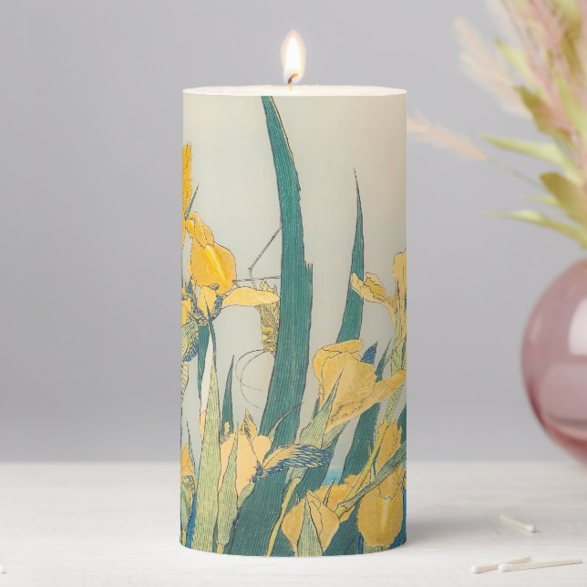 Katsushika Hokusai - Grasshopper and Iris Pillar Candle (In Situ)