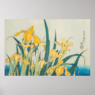 Katsushika Hokusai - Grasshopper and Iris Poster