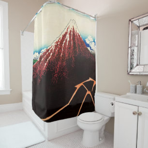 Katsushika Hokusai - Lightnings below the summit Shower Curtain