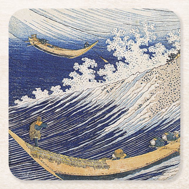 Katsushika Hokusai. Ocean waves   Square Paper Coaster (Front)
