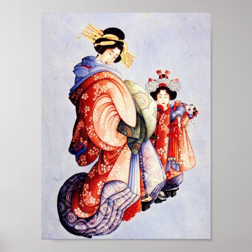 Katsushika Hokusai  Oiran and Kamuro Poster