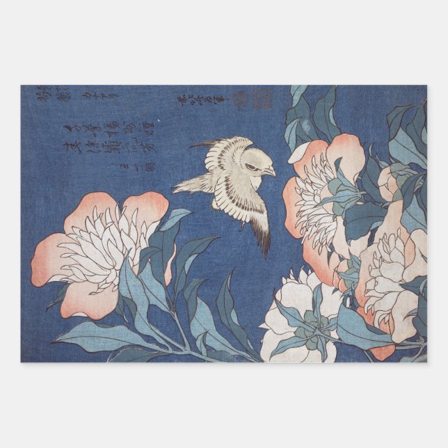 Katsushika Hokusai Peonies and Canary Wrapping Pap Paper Sheets (Front)