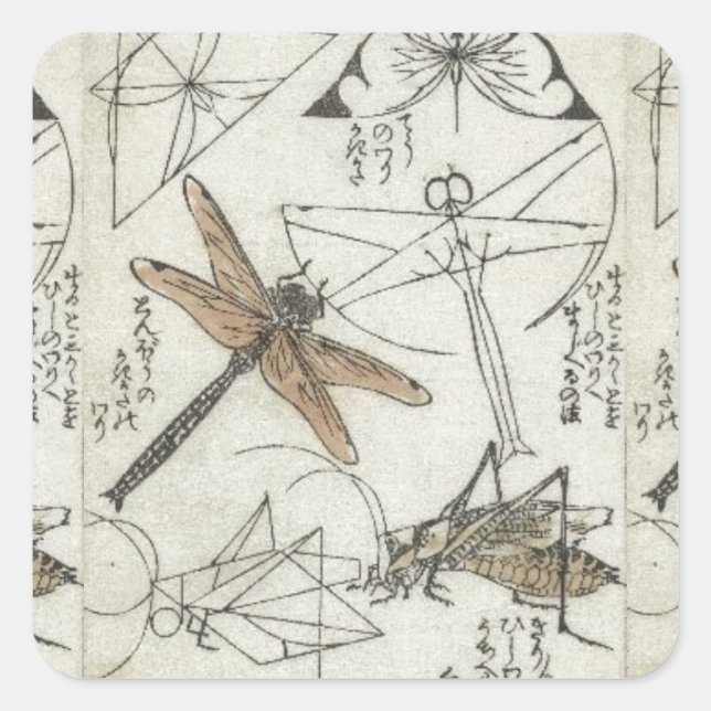Katsushika Hokusai’s Insects Square Sticker (Front)