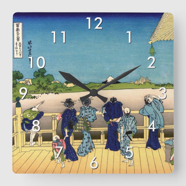 Katsushika Hokusai - Sazai hall, Temple 500 Rakan Square Wall Clock (Front)
