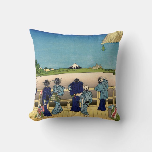 Katsushika Hokusai - Sazai hall, Temple 500 Rakan Throw Pillow (Front)