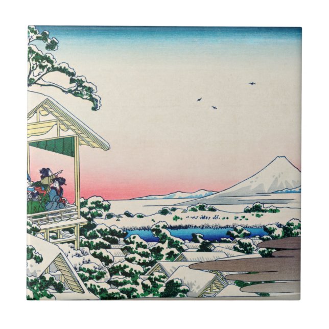 Katsushika Hokusai - Tea house at Koishikawa Ceramic Tile (Front)