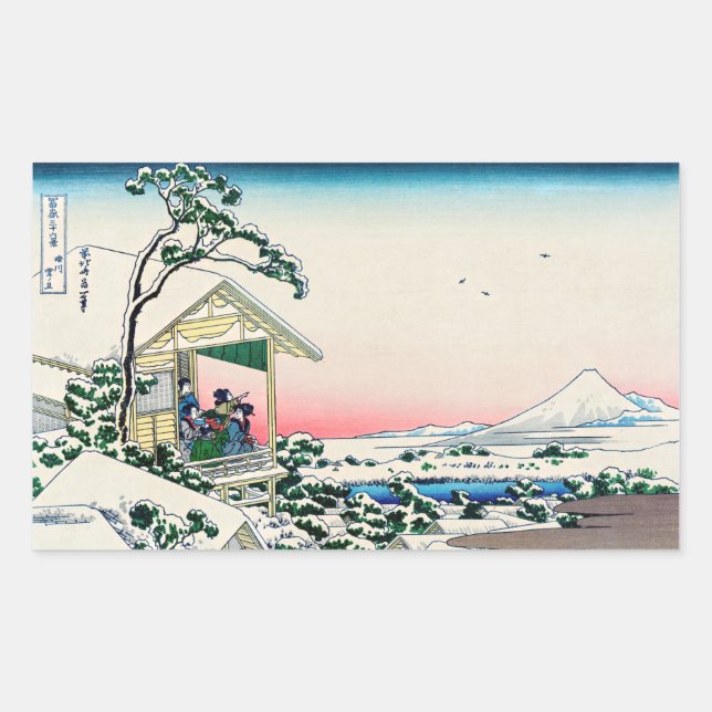 Katsushika Hokusai - Tea house at Koishikawa Rectangular Sticker (Front)