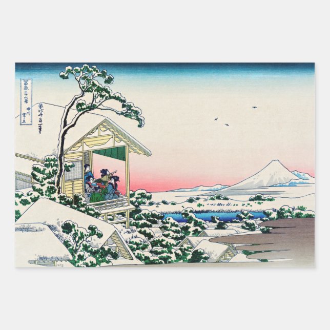 Katsushika Hokusai - Tea house at Koishikawa Wrapping Paper Sheets (Front)